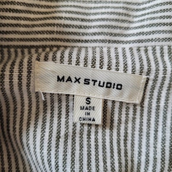 Max Studio White and Green Striped Linen Ruched Sleeve Blazer Size Women's Small - Picture 11 of 12